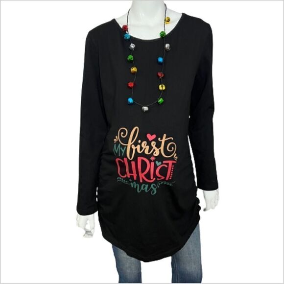 NWT Glamix "First Christmas" Black Ruched Sides Maternity Top - XL - Picture 3 of 10